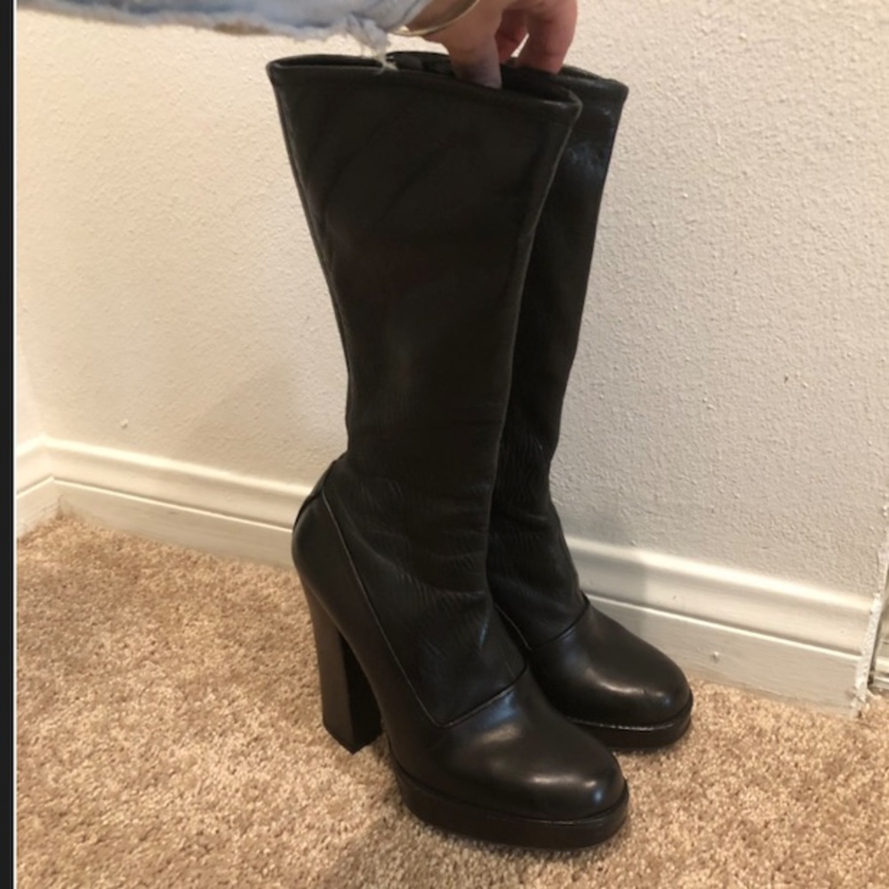 Prada Black Leather Healed Boots